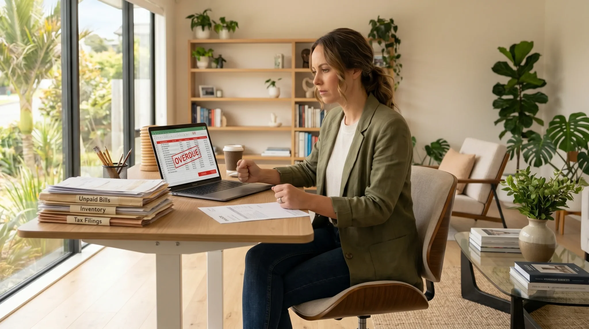 NZ business owner reviewing an unpaid invoice — Margate Group statutory demand service