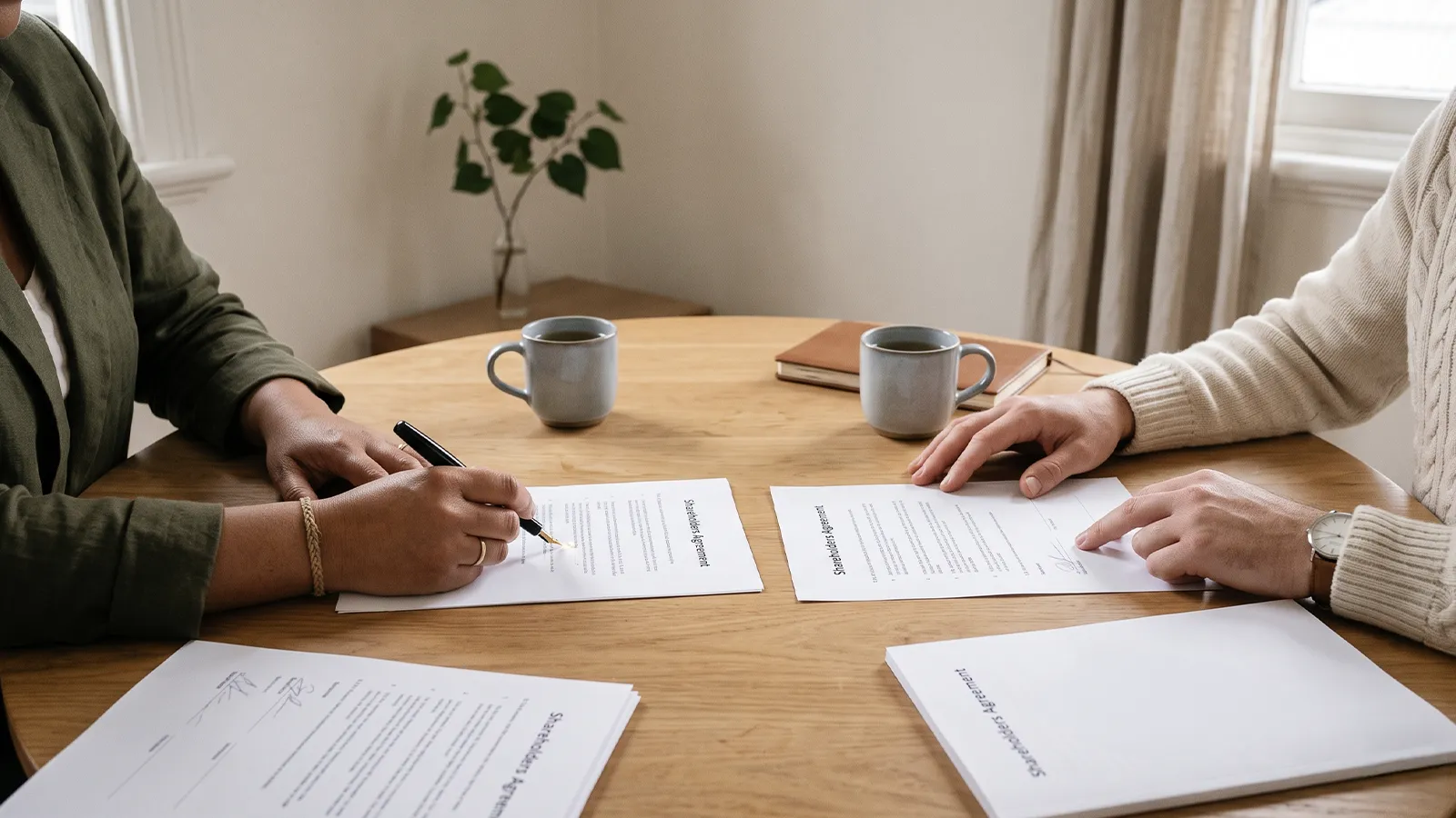 NZ business partners signing a shareholders agreement to define roles, exits and dispute resolution