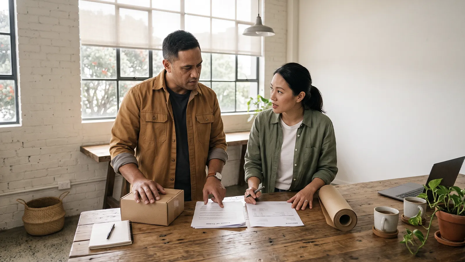 NZ supplier discussing payment terms with a customer over an invoice and goods